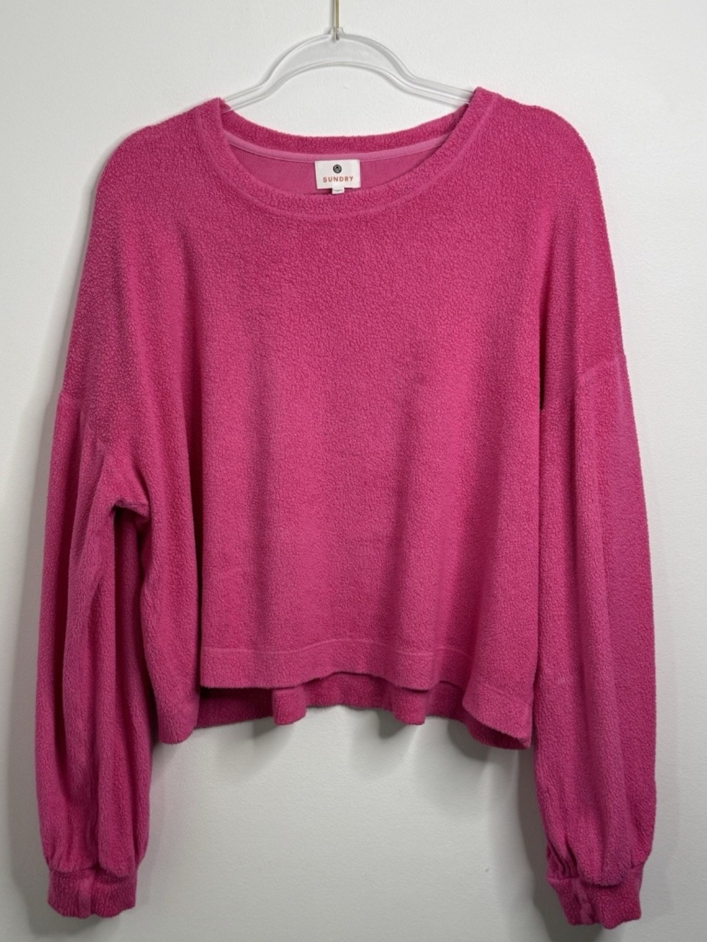 Sundry Sweatshirt Women L (3) Faux Sherpa Pink Athleisure Cotton Modal Oversized